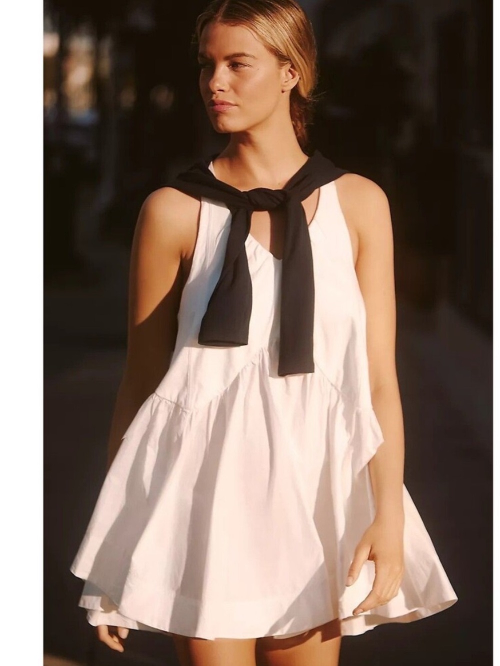 Daily Practice Anthropologie white spring fling razor back mini dress pockets